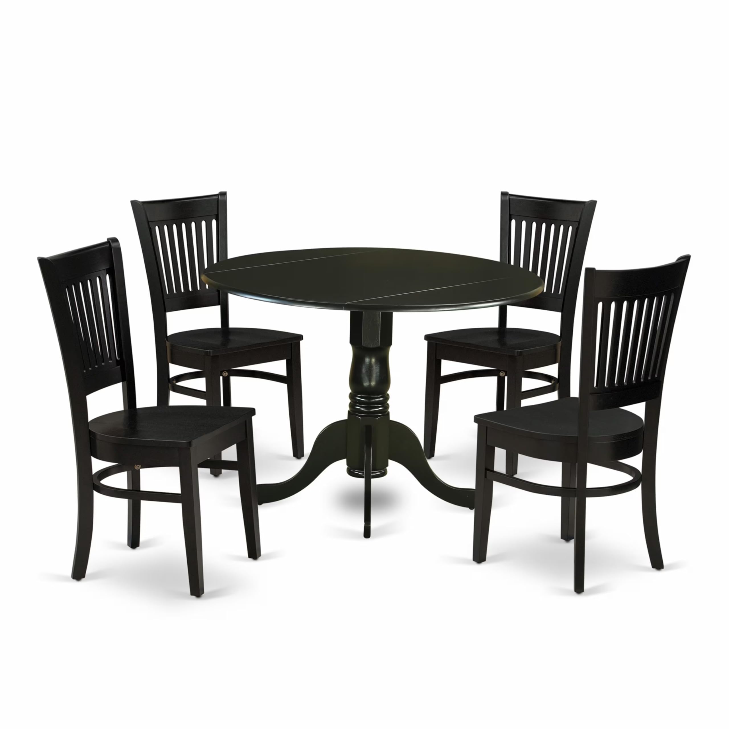 East West Furniture Dlva5-Blk-W 5 Piece Dining Set Includes A Round Dining Room Table With Dropleaf And 4 Kitchen Chairs, 42X42 Inch, Black